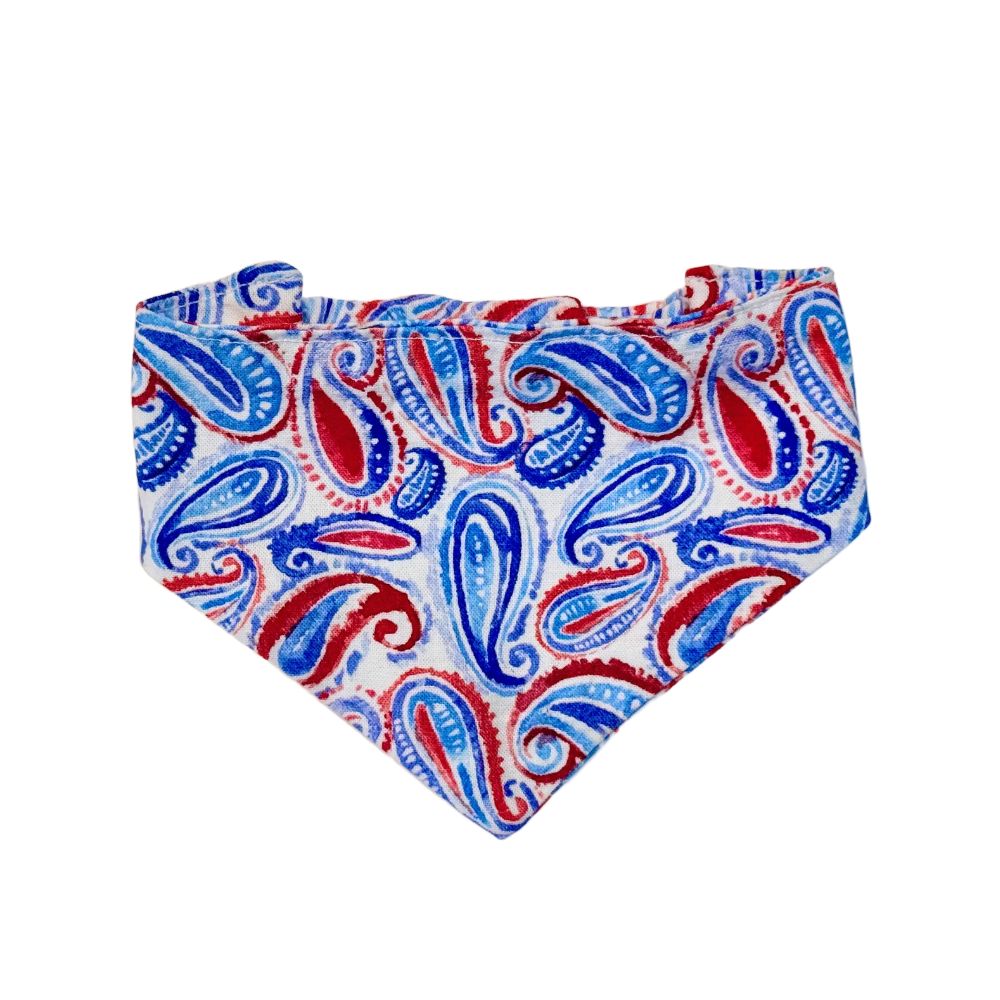 Blue&Red Paisley Dog Bandana - Elastic Strap