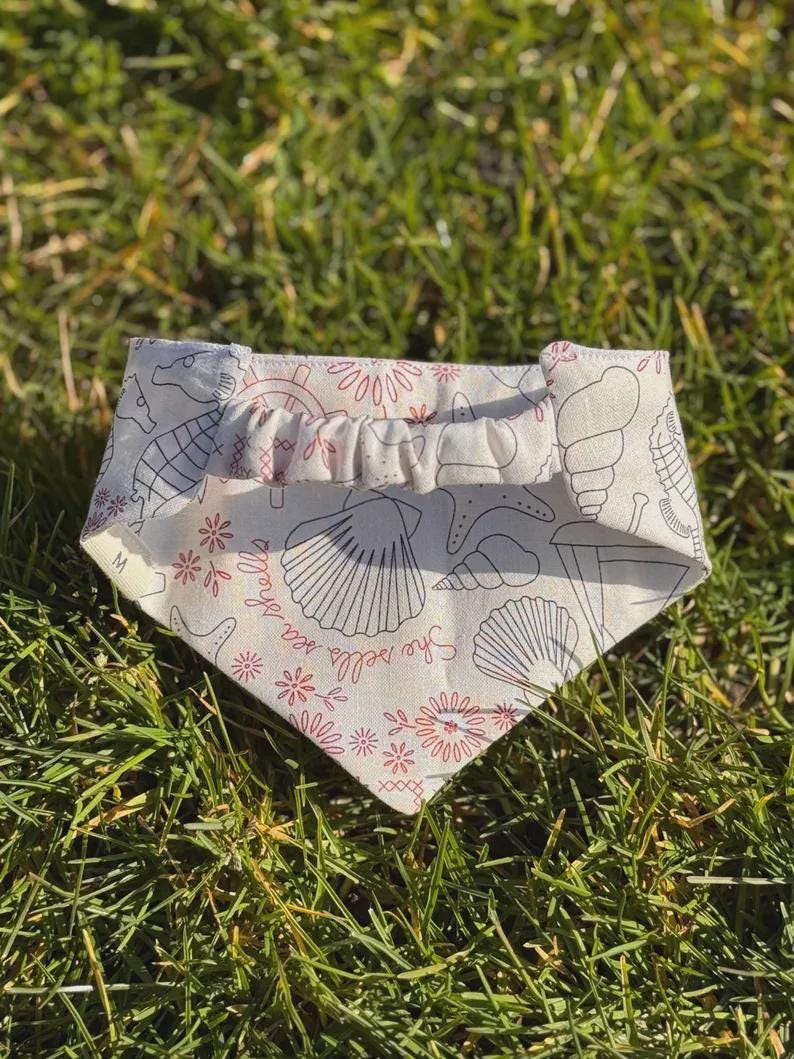 Ivory Ocean-themed, Seaside Dog Bandana - Elastic Strap