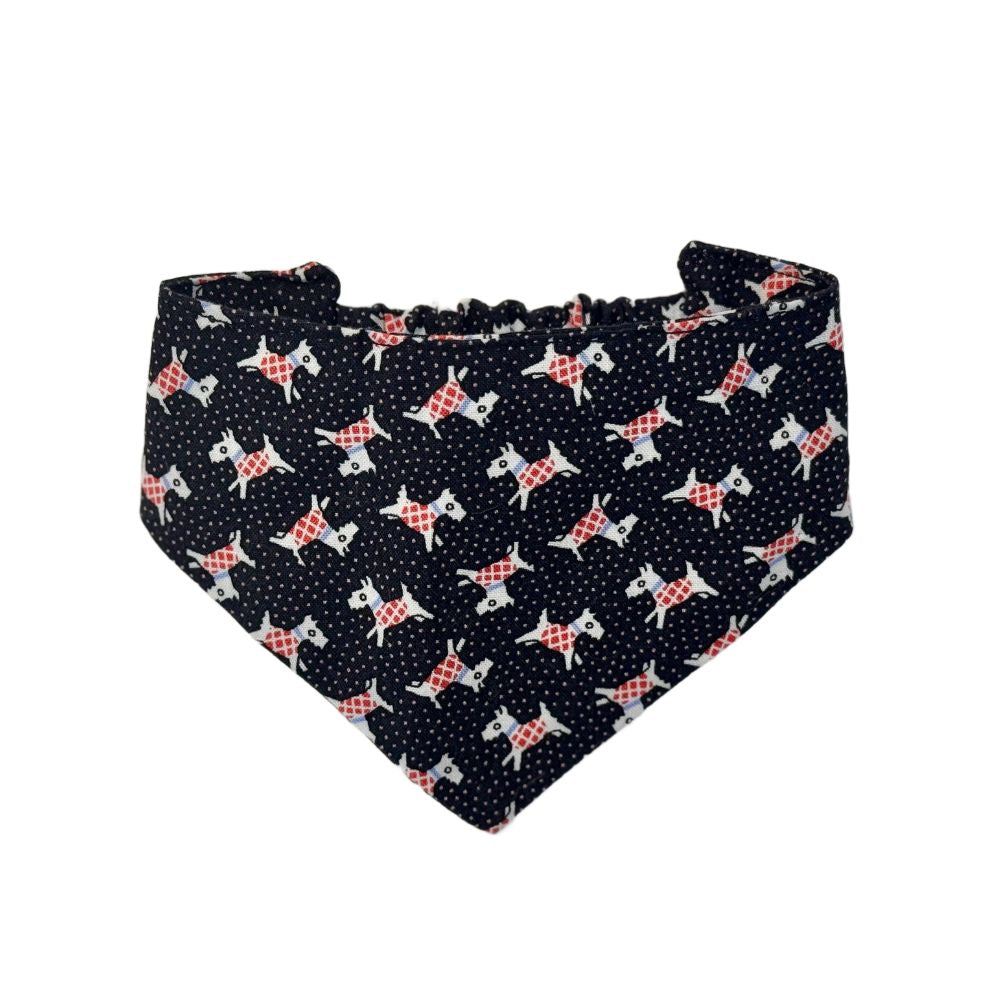 Black, Terrier Patterned Dog Bandana - Elastic Strap