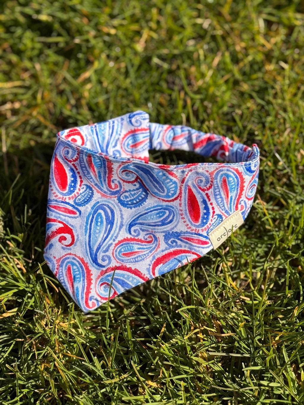 Blue&Red Paisley Dog Bandana - Elastic Strap
