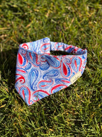 Blue&Red Paisley Dog Bandana - Elastic Strap