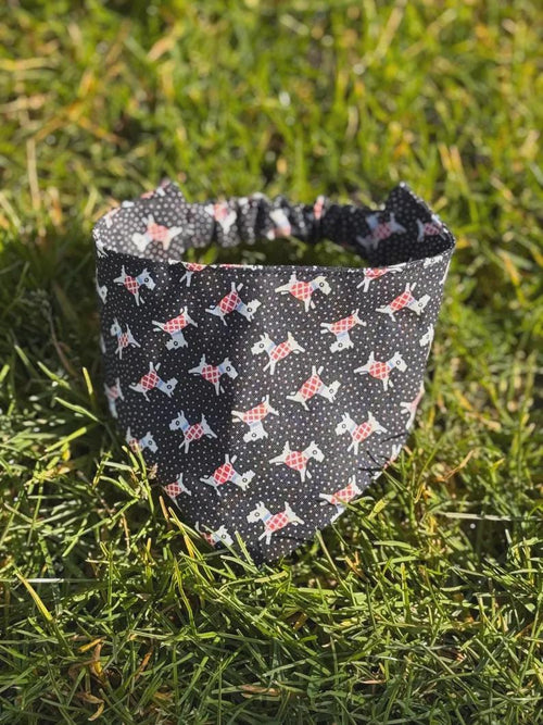 Black, Terrier Patterned Dog Bandana - Elastic Strap
