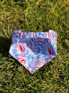 Blue&Red Paisley Dog Bandana - Elastic Strap